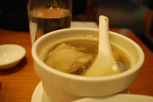 A bowl of herbal chicken soup